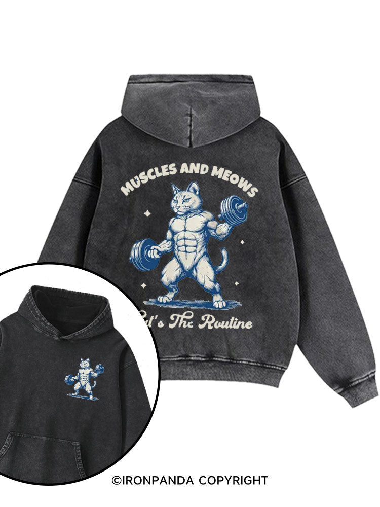 Muscles and Meows Printed Washed Gym Hoodie