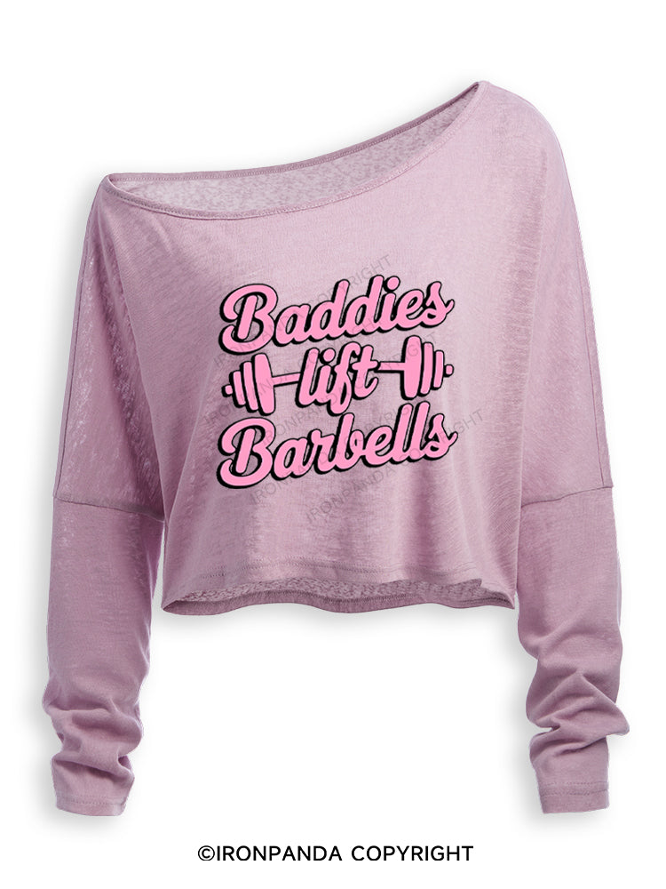 Baddies Lift Barbells! Off Shoulder Long Sleeve Crop Top