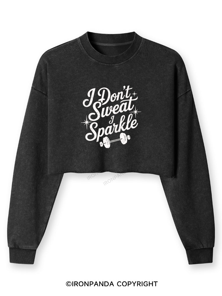 I DON'T SWEAT I SPARKLE FUNNY WORKOUT Washed Long-Sleeve Crop Top