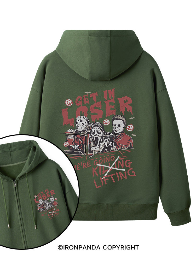 We’re Going Lifting Double-Sided Printed Fleece Zip Up Hoodie