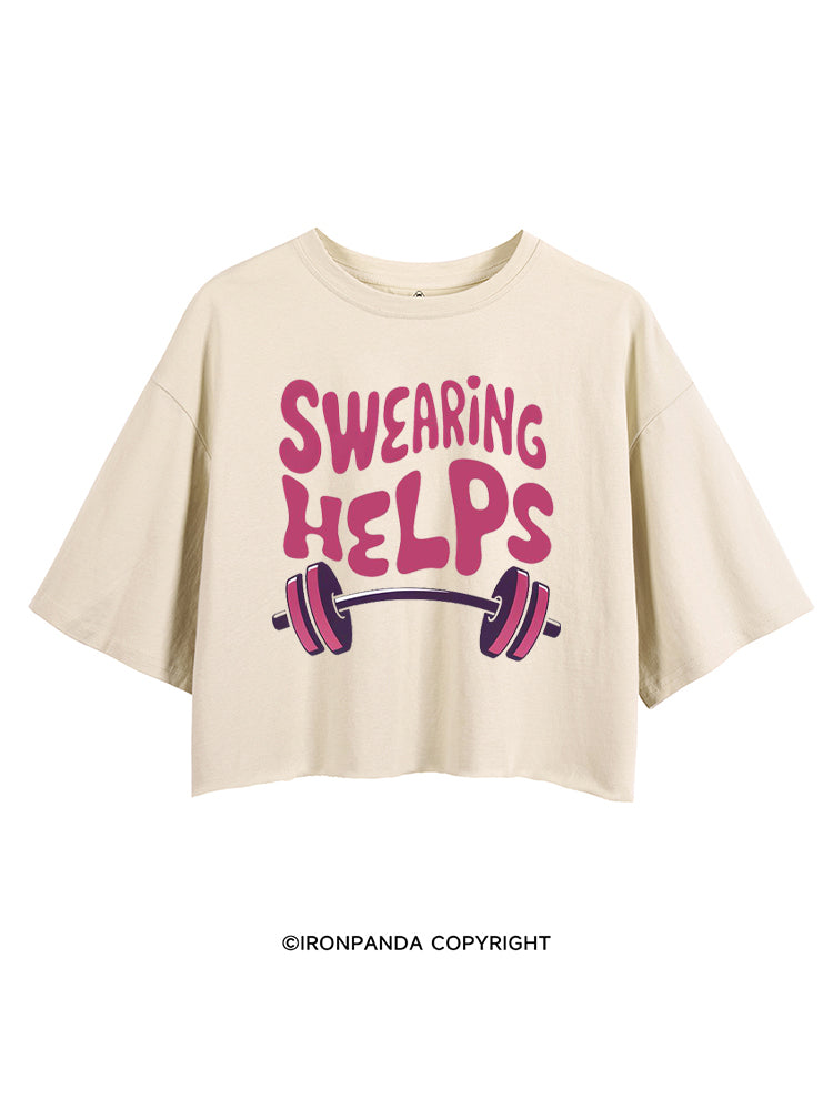 SWEARING HELPS FUNNY GYM CROP TOPS
