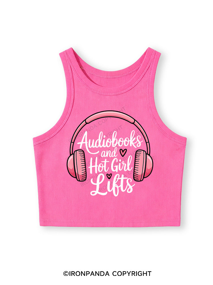 AUDIOBOOKS AND HOT GIRL LIFTS Fitted Crop Tank Top