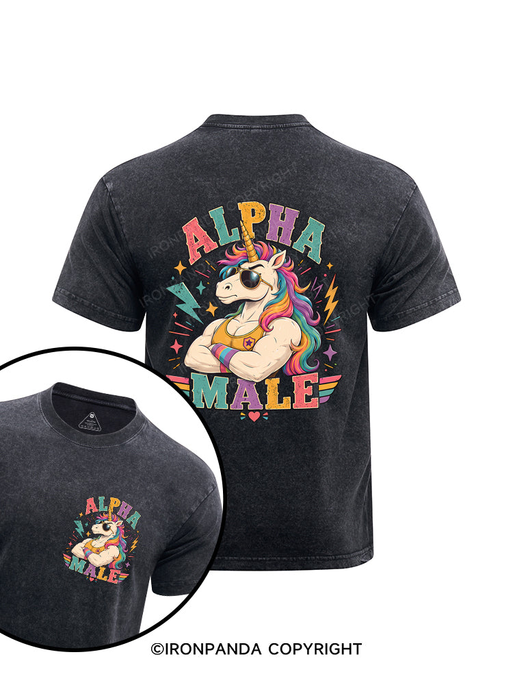 Alpha Male Unicorn Power Printed Washed Gym Shirt