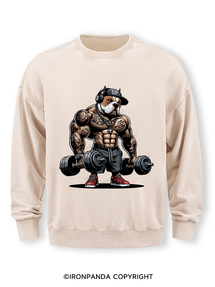 bulldog weightlifting Washed Sweatshirt