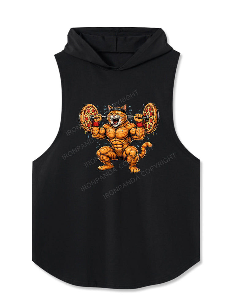 Pizza Squat Funny Buff Cat Hooded Tank