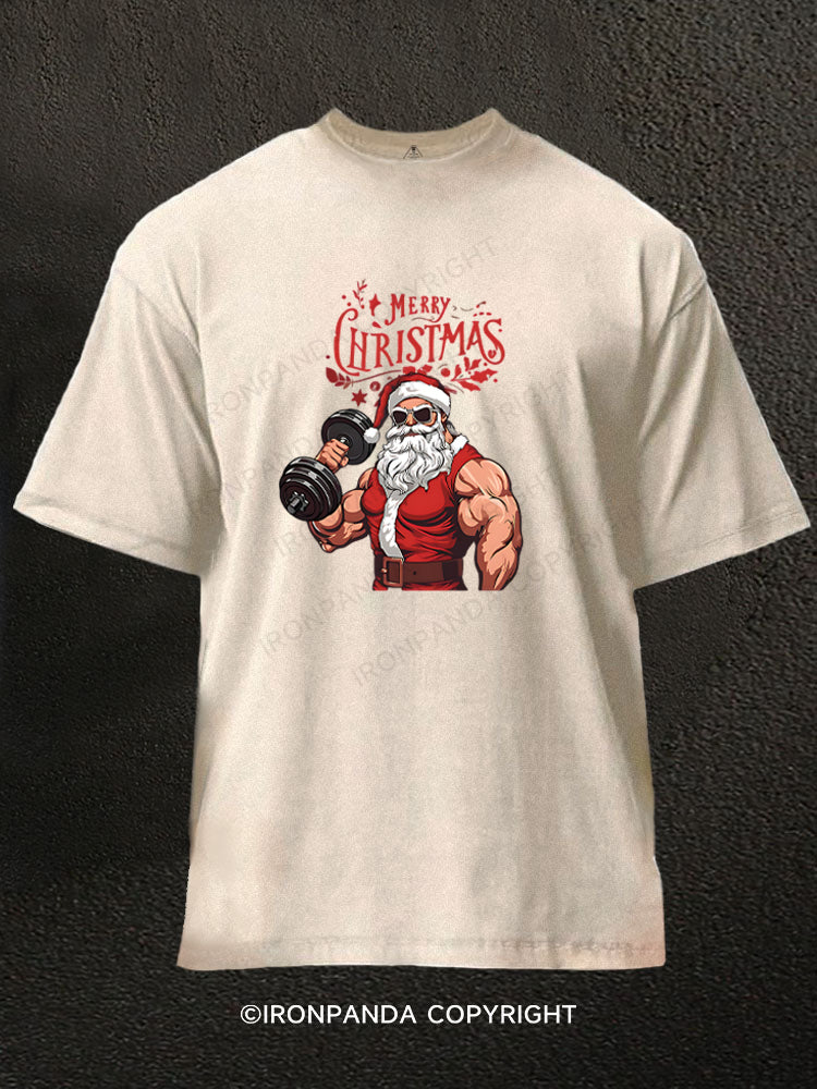 GYM SANTA MERRY CHRISTMAS Washed Gym Shirt