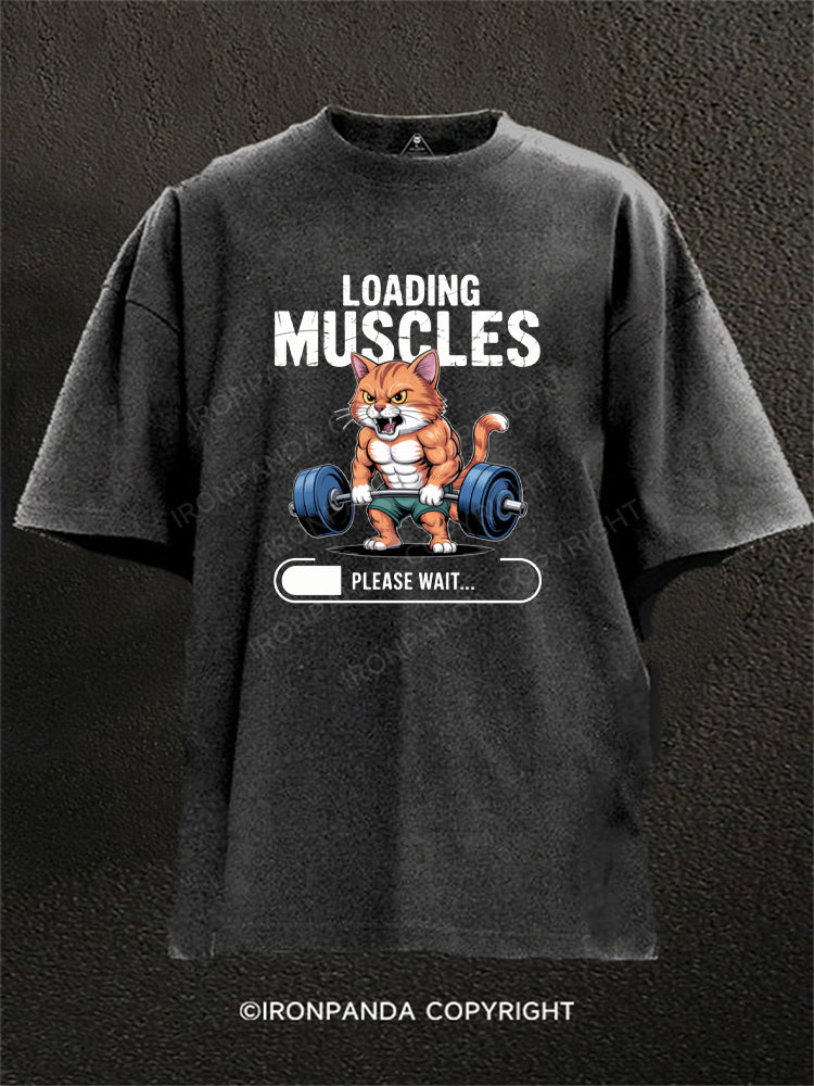 Loading Muscles Cat Lifting Weights Washed Gym Shirt