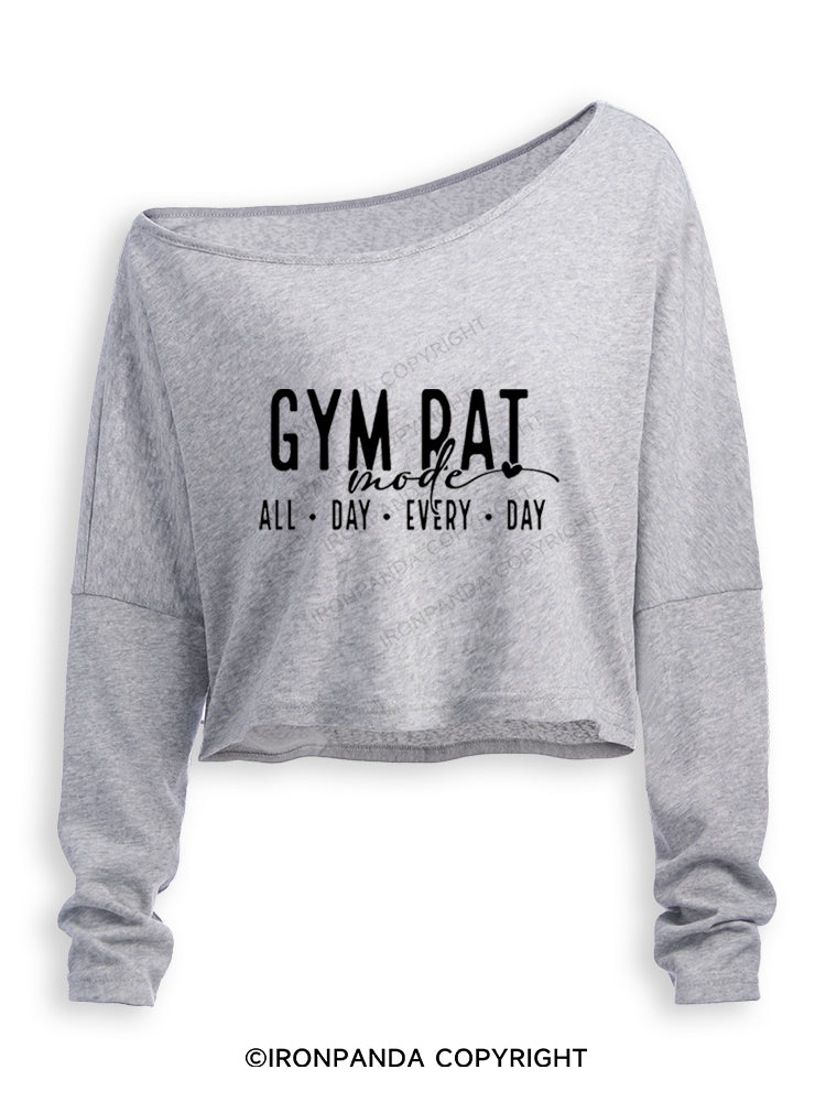 GYM RAT MODE ALL DAY EVERY DAY Off Shoulder Long Sleeve Crop Top