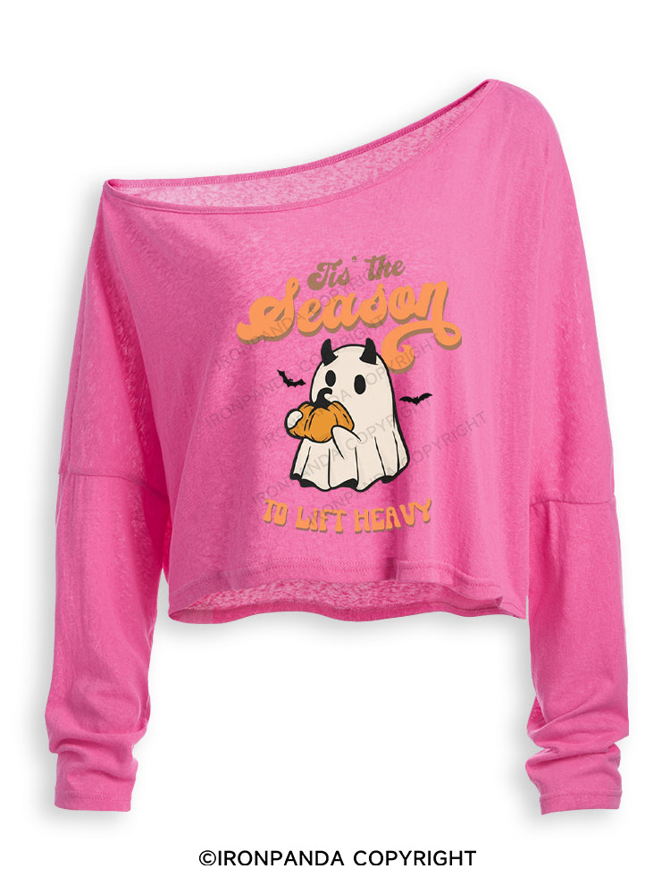 Tis the Season to Lift Heavy Off Shoulder Long Sleeve Crop Top