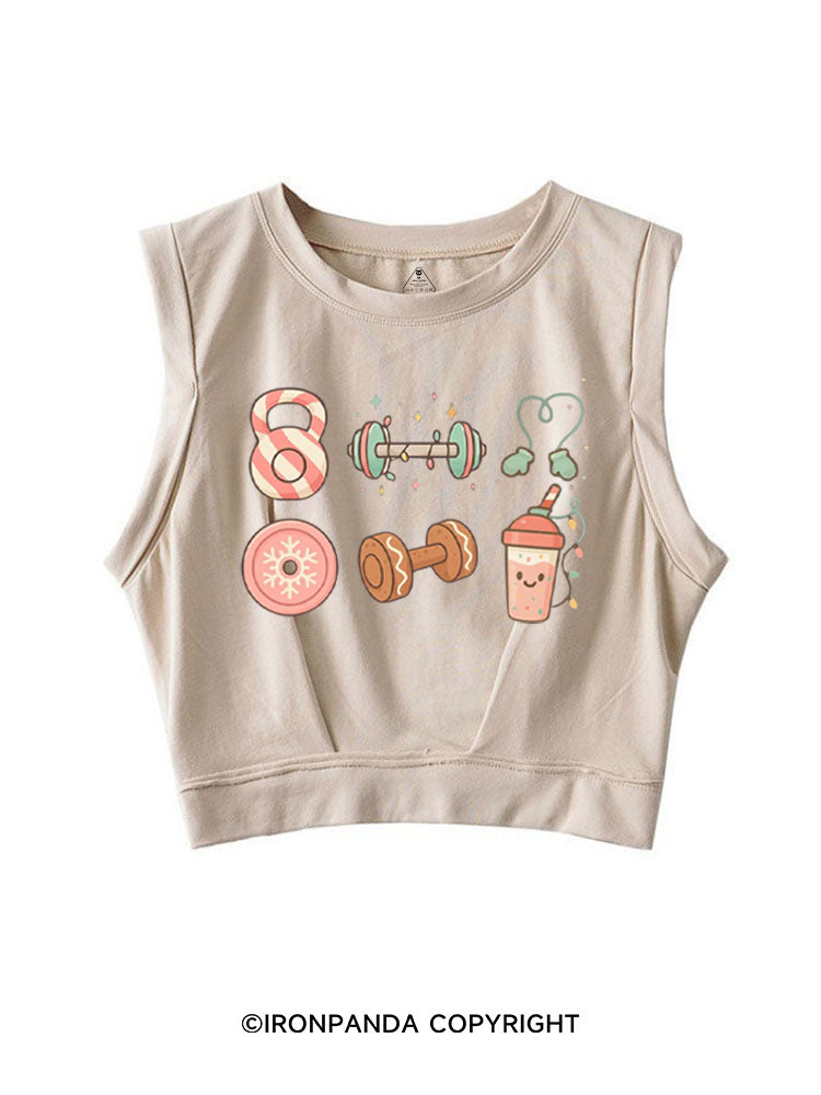 Candy Cane Kettlebell & Cookie Dumbbell Xmas SLEEVELESS CROP TOPS