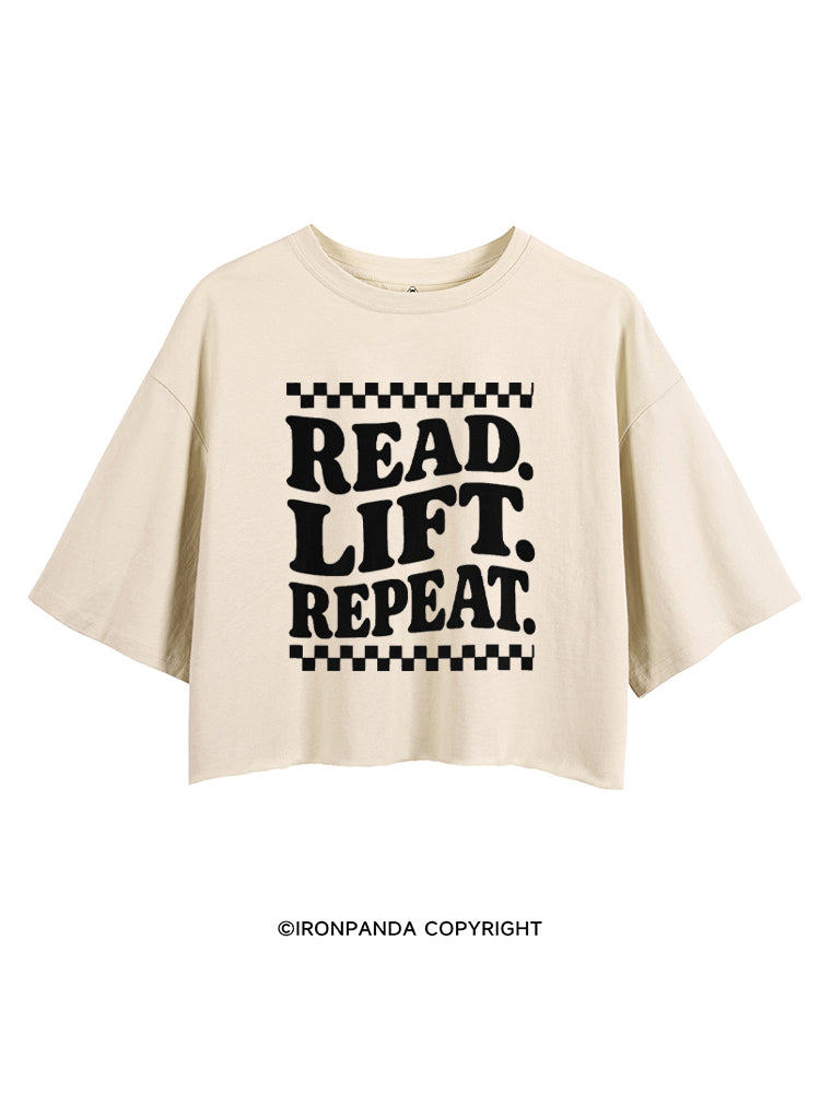 READ LIFT REPEAT BOOKISH GYM CROP TOPS