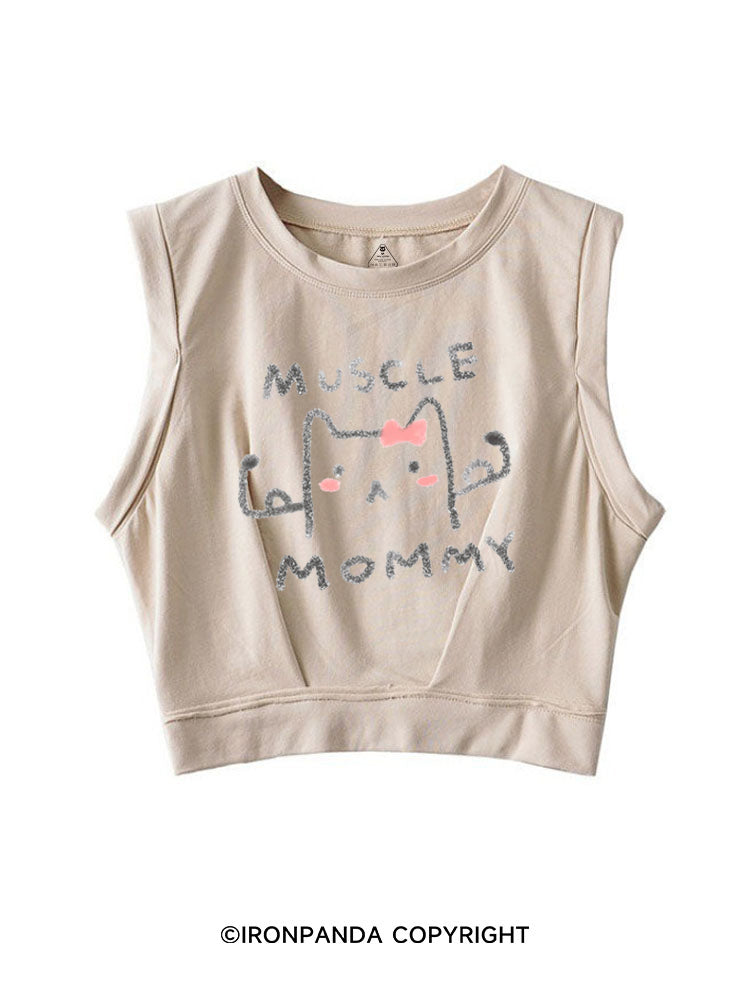 MUSCLE MOM GYM KITTY SLEEVELESS CROP TOPS