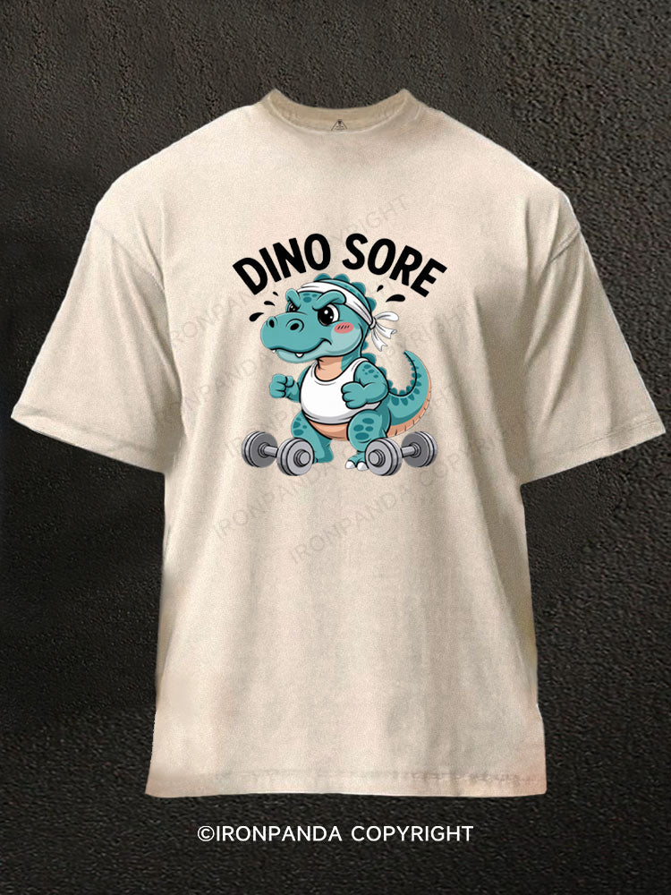 Fitness Gym Workout Exercise Dino Sore Washed Gym Shirt