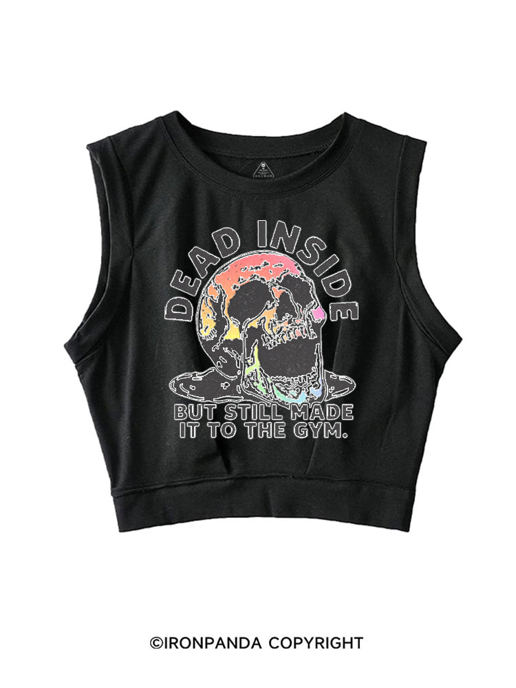 DEAD INSIDE BUT STILL MADE IT TO THE GYM COLORFUL SKULL SLEEVELESS CROP TOPS