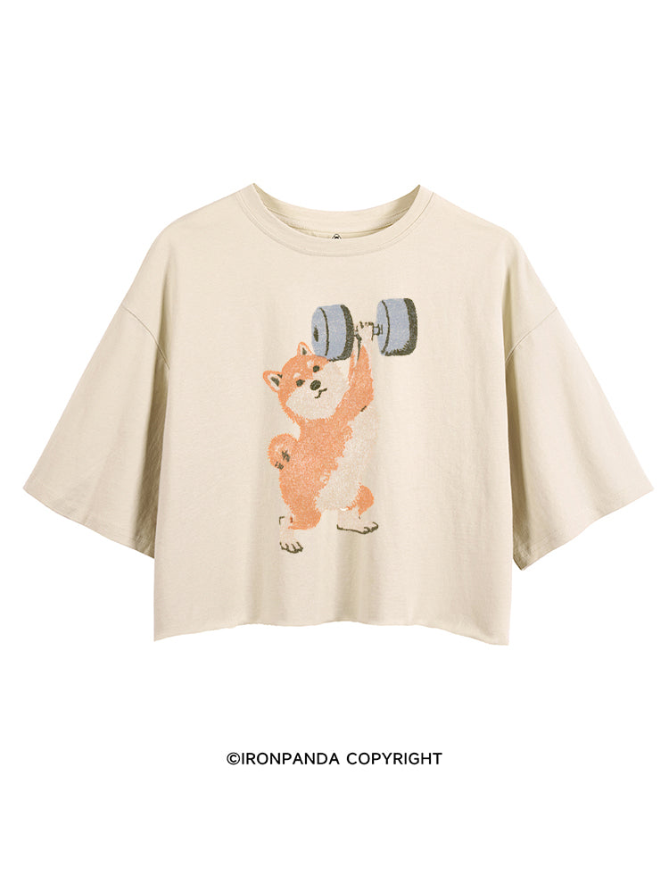 STRONG SHIBA INU LIFTING WEIGHTS CROP TOPS