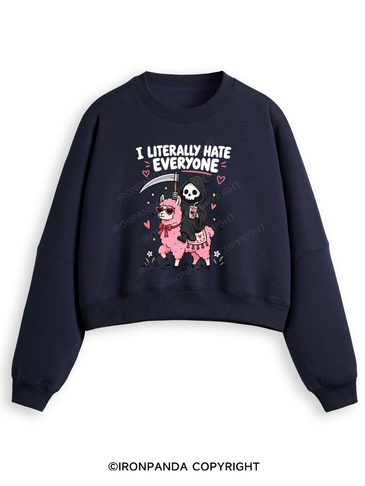 I LITERALLY HATE EVERYONE Grim Reaper Fleece Crop Sweatshirt
