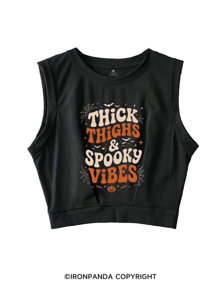 Thick Thighs And Spooky Vibes Skeleton Halloween SLEEVELESS CROP TOPS