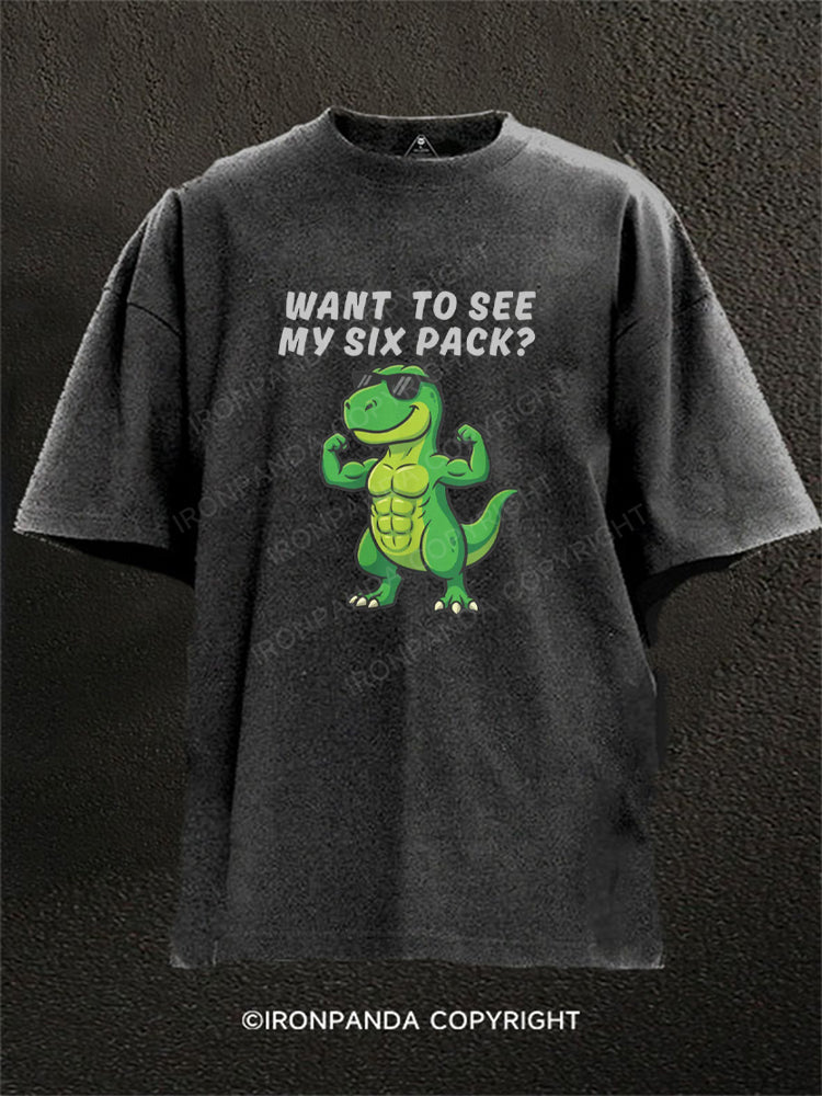 Want To See My Six Pack Funny Dinosaur Washed Gym Shirt