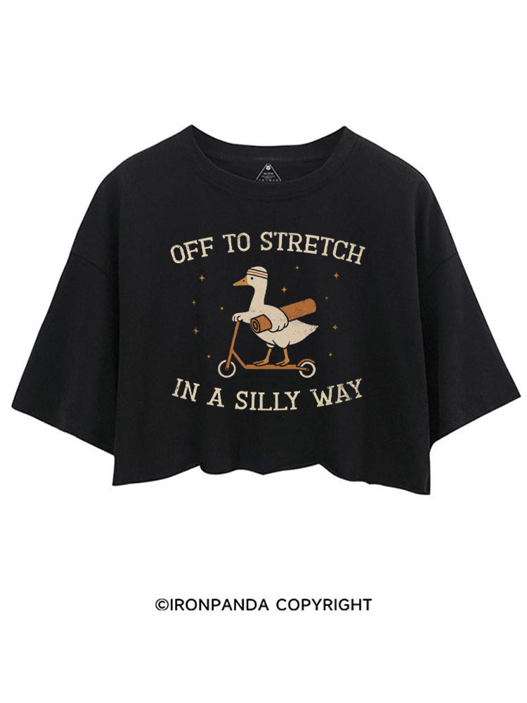 OFF TO STRETCH IN A SILLY WAY CROP TOPS
