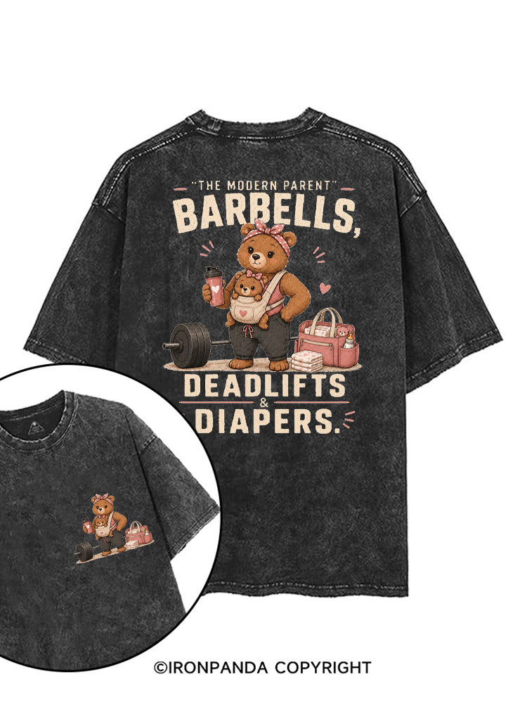 THE MODERN PARENT BARBELLS DEADLIFTS & DIAPERS GYM MOM BEAR printed Gym Shirt