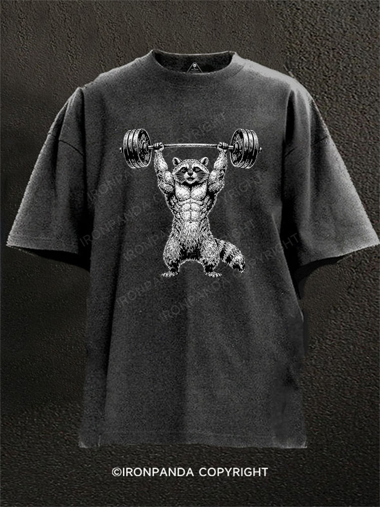 Buff Raccoon Weightlifting Washed Gym Shirt