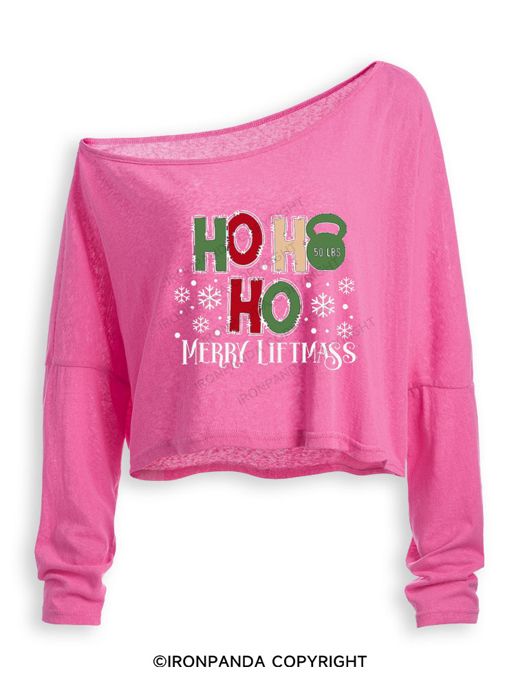 HOHOHO MERRY LIFTMASS Off Shoulder Long Sleeve Crop Top