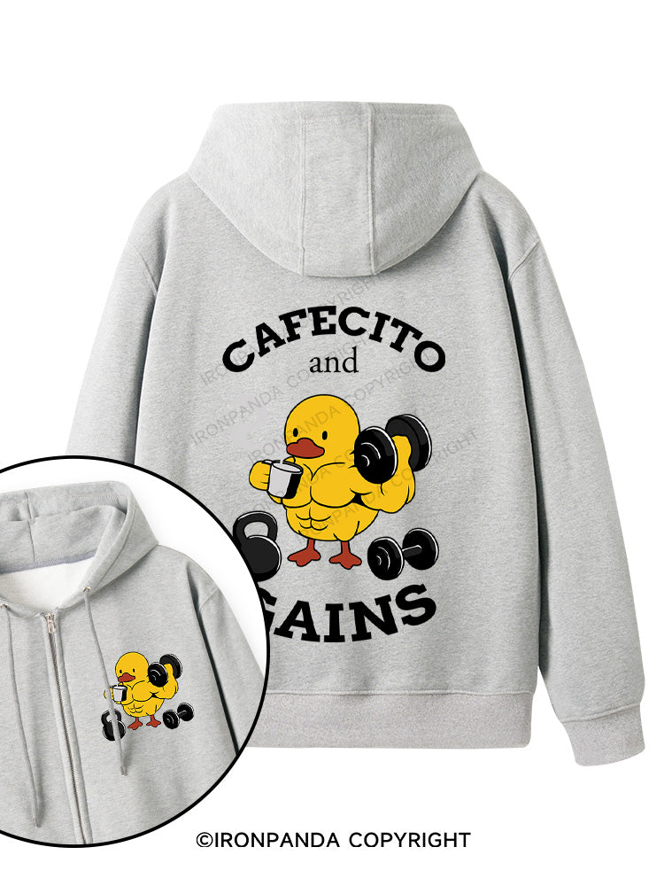 CAFECITO AND GAINS Double-Sided Printed Fleece Zip Up Hoodie