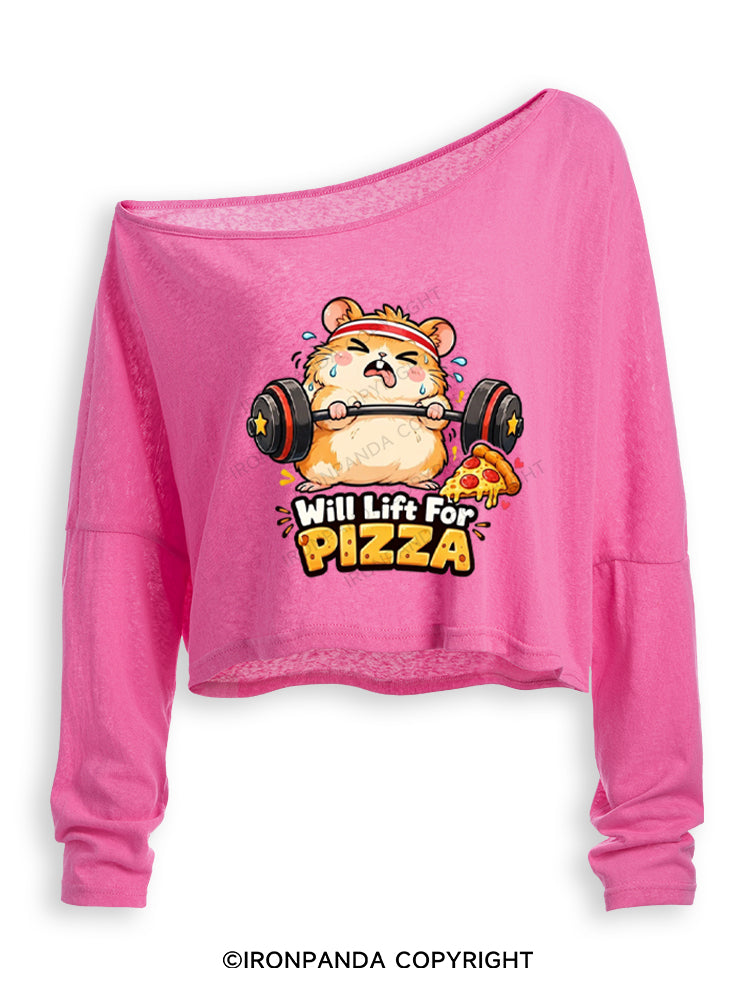 Will Lift For Pizza Funny Off Shoulder Long Sleeve Crop Top