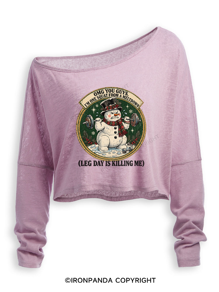 OMG YOU GUYS, I'M ONE SQUAT FROM A MELTDOWN (LEG DAY IS KILLING ME) Off Shoulder Long Sleeve Crop Top