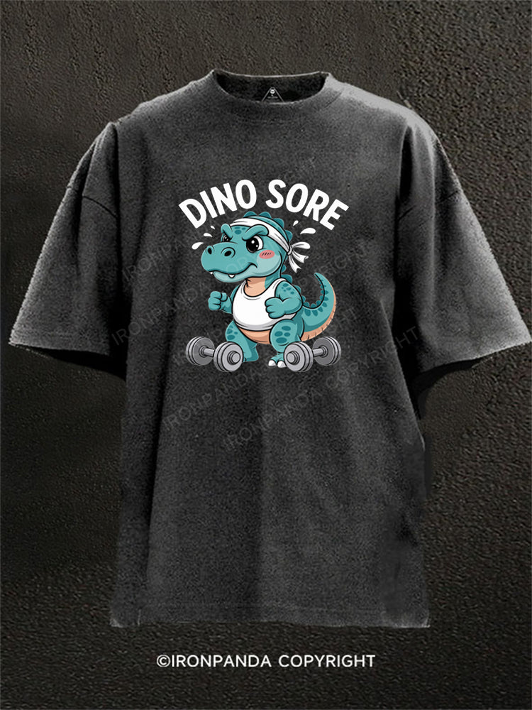 Fitness Gym Workout Exercise Dino Sore Washed Gym Shirt