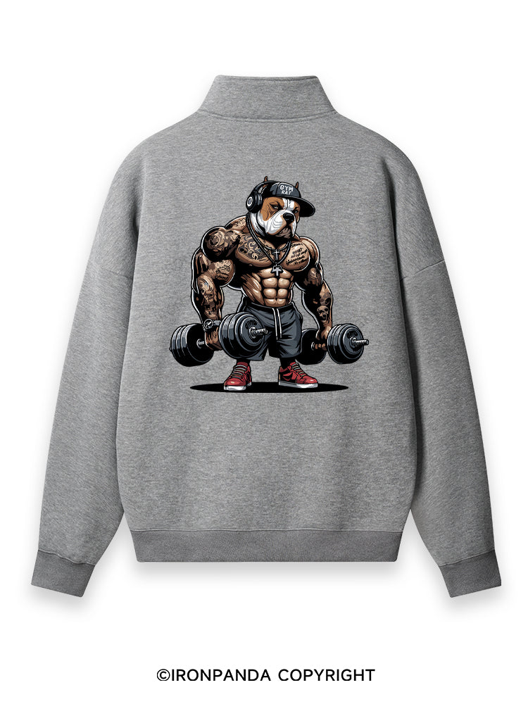 bulldog weightlifting Back Printed Quarter-Zip Fleece Sweatshirt
