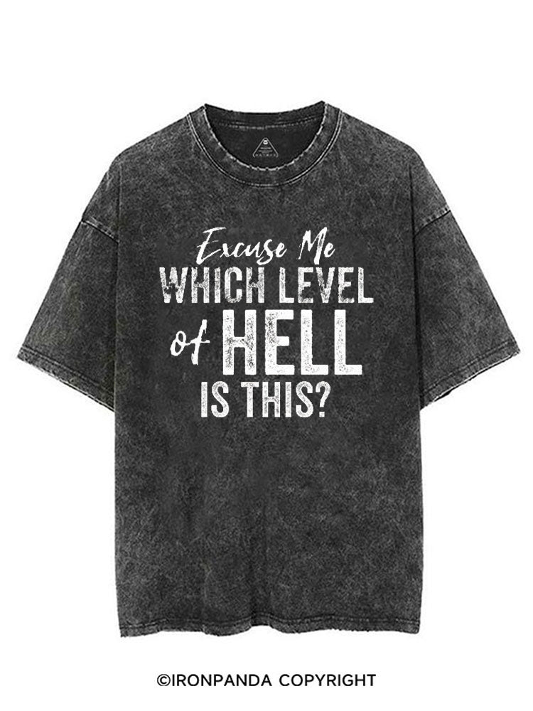 EXCUSE ME WHICH LEVEL OF HELL IS THIS VINTAGE GYM SHIRT