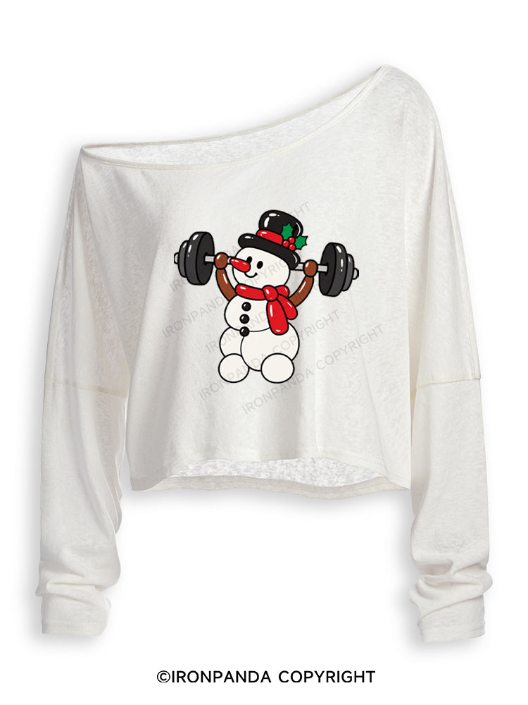 BALLOON SNOWMAN LIFTER Off Shoulder Long Sleeve Crop Top
