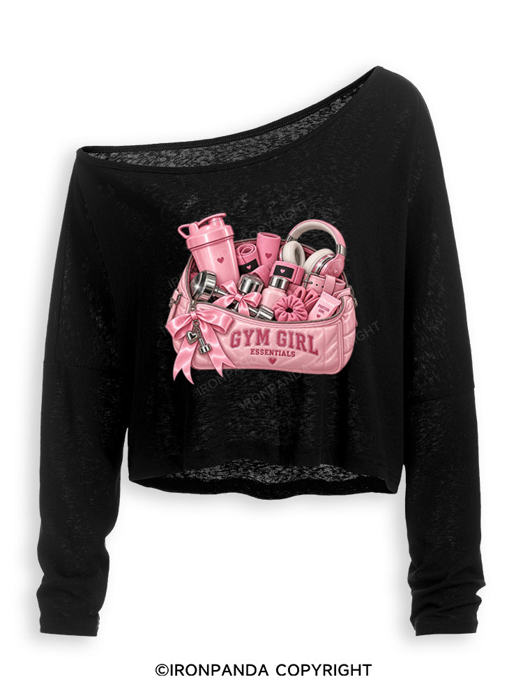 GYM GIRL ESSENTIALS PROTEIN GIRL Off Shoulder Long Sleeve Crop Top