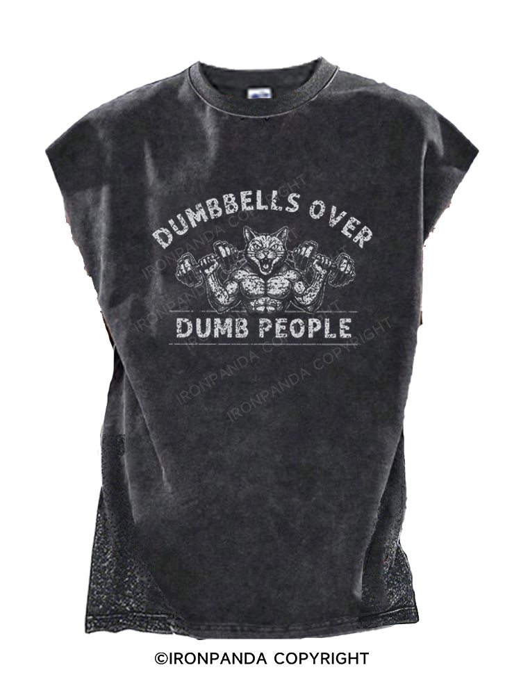 DUMBBELLS OVER DUMB PEOPLE FUNNY CAT Cut Off Tank