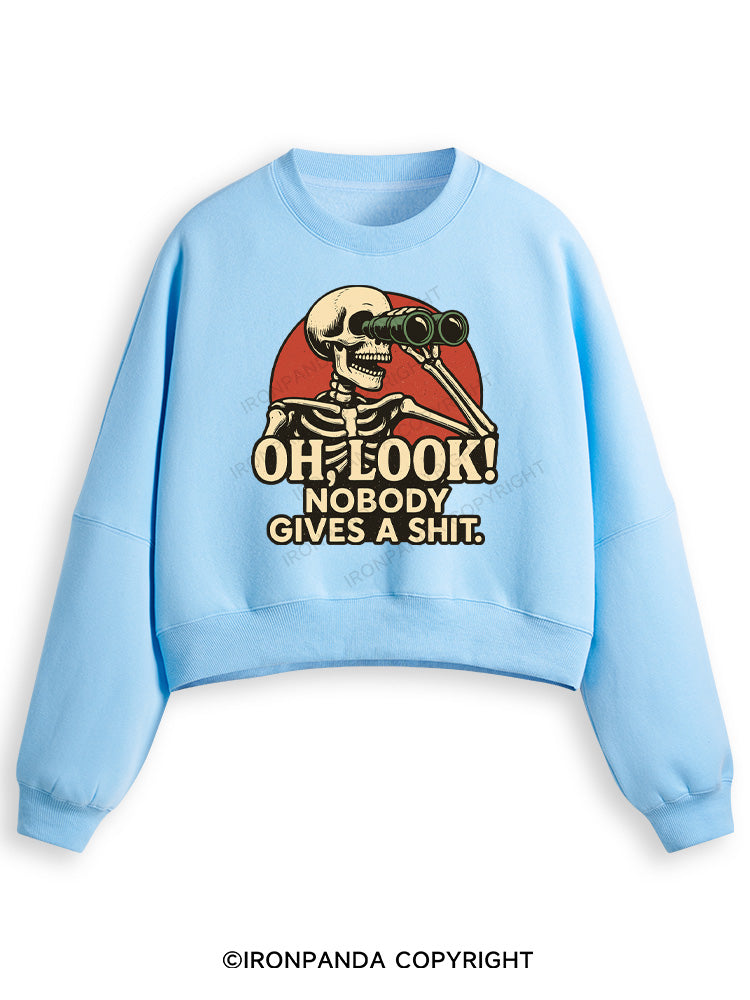 OH, LOOK! NOBODY GIVES A SHIT Fleece Crop Sweatshirt