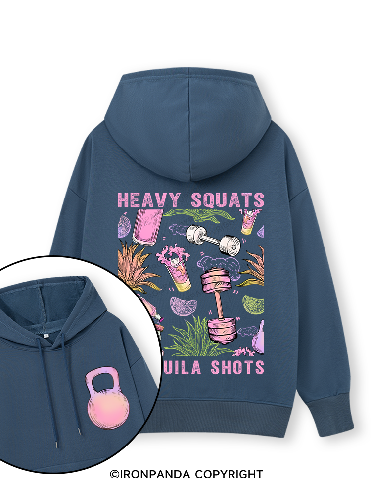 heavy squats & tequila shots Double-Sided Printed Classic Gym Hoodie