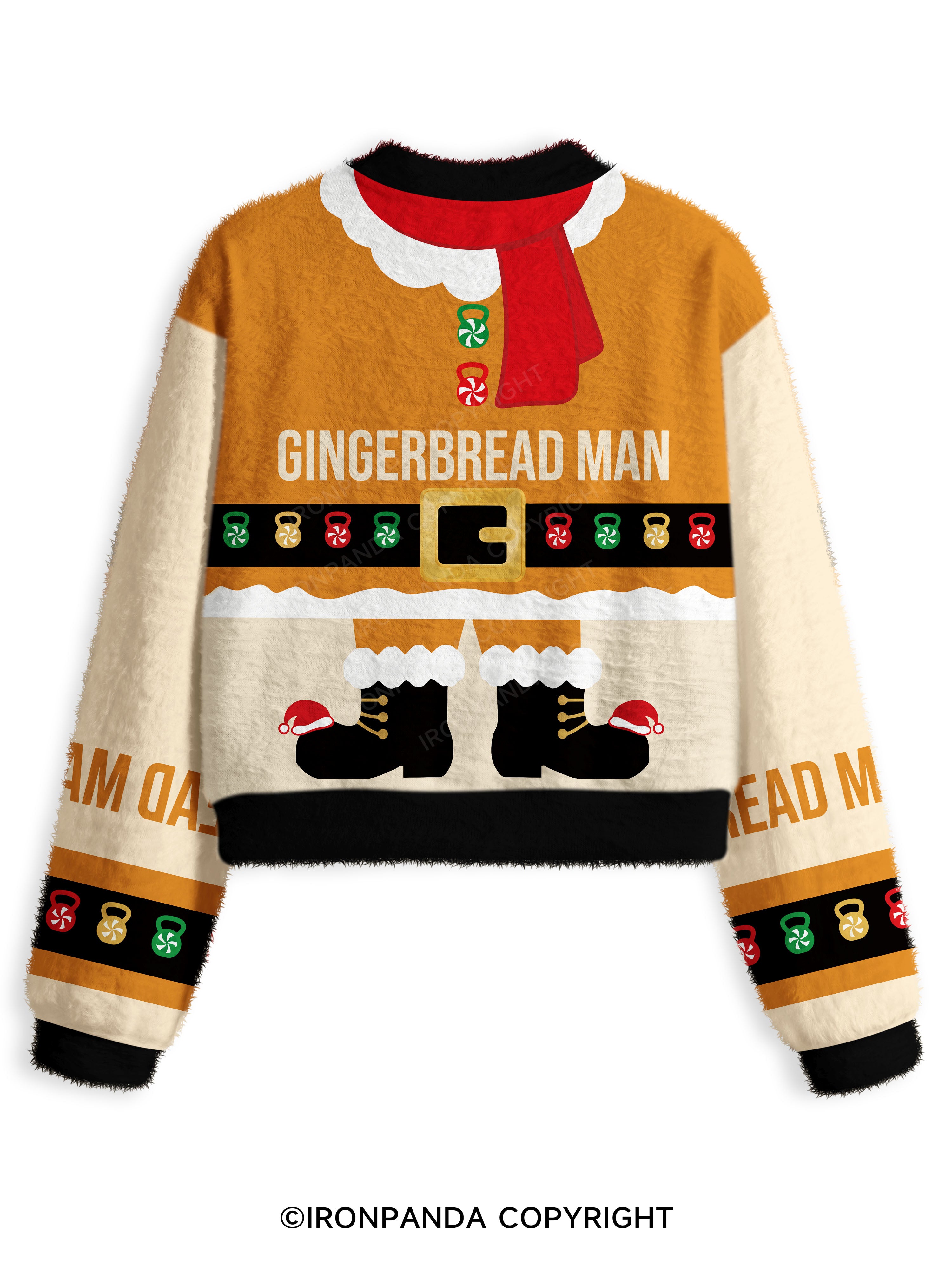 GINGERBREAD MAN Fuzzy Fleece Crop Sweater