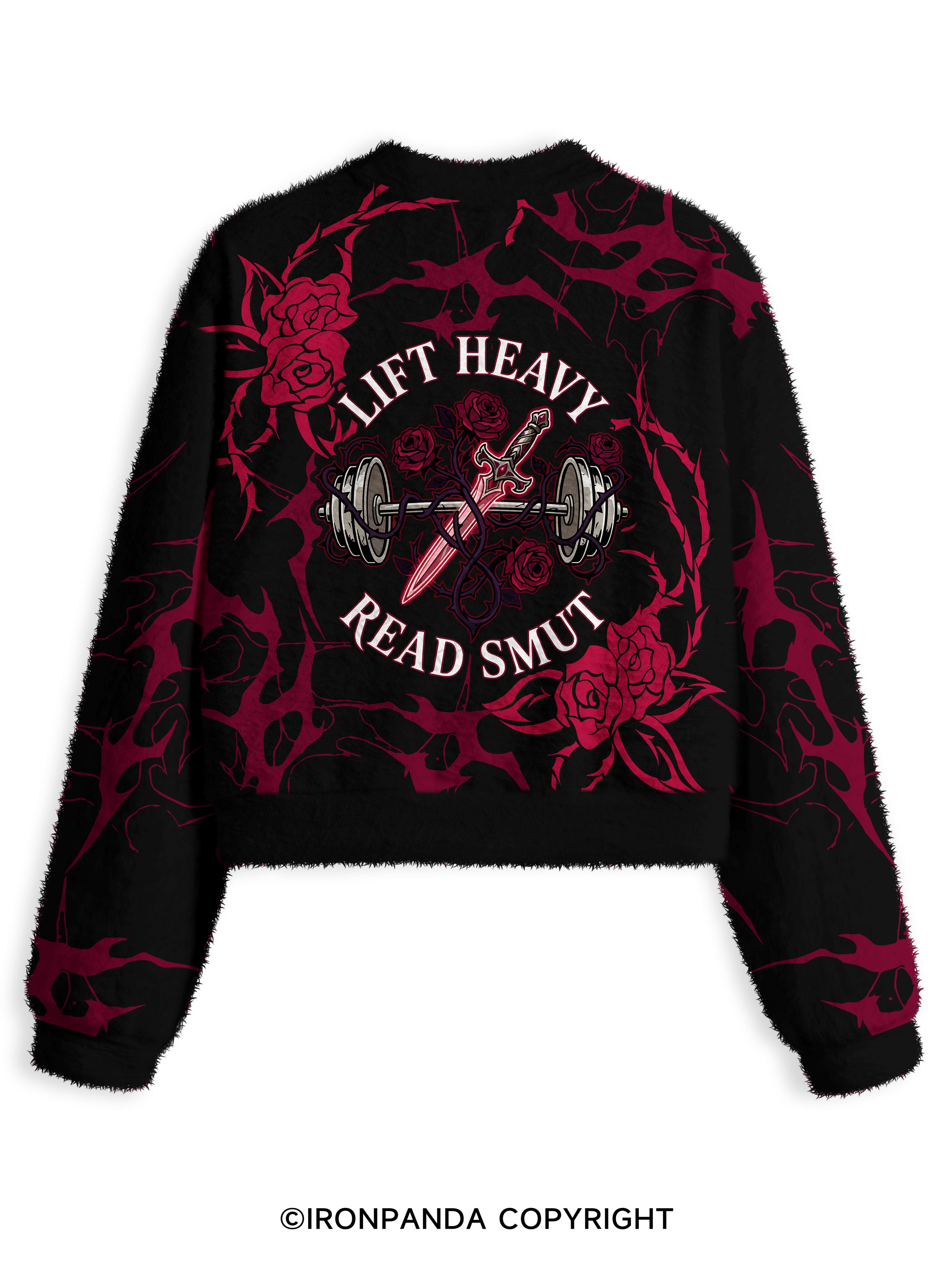LIFT HEAVY READ SMUT Fuzzy Fleece Crop Sweater