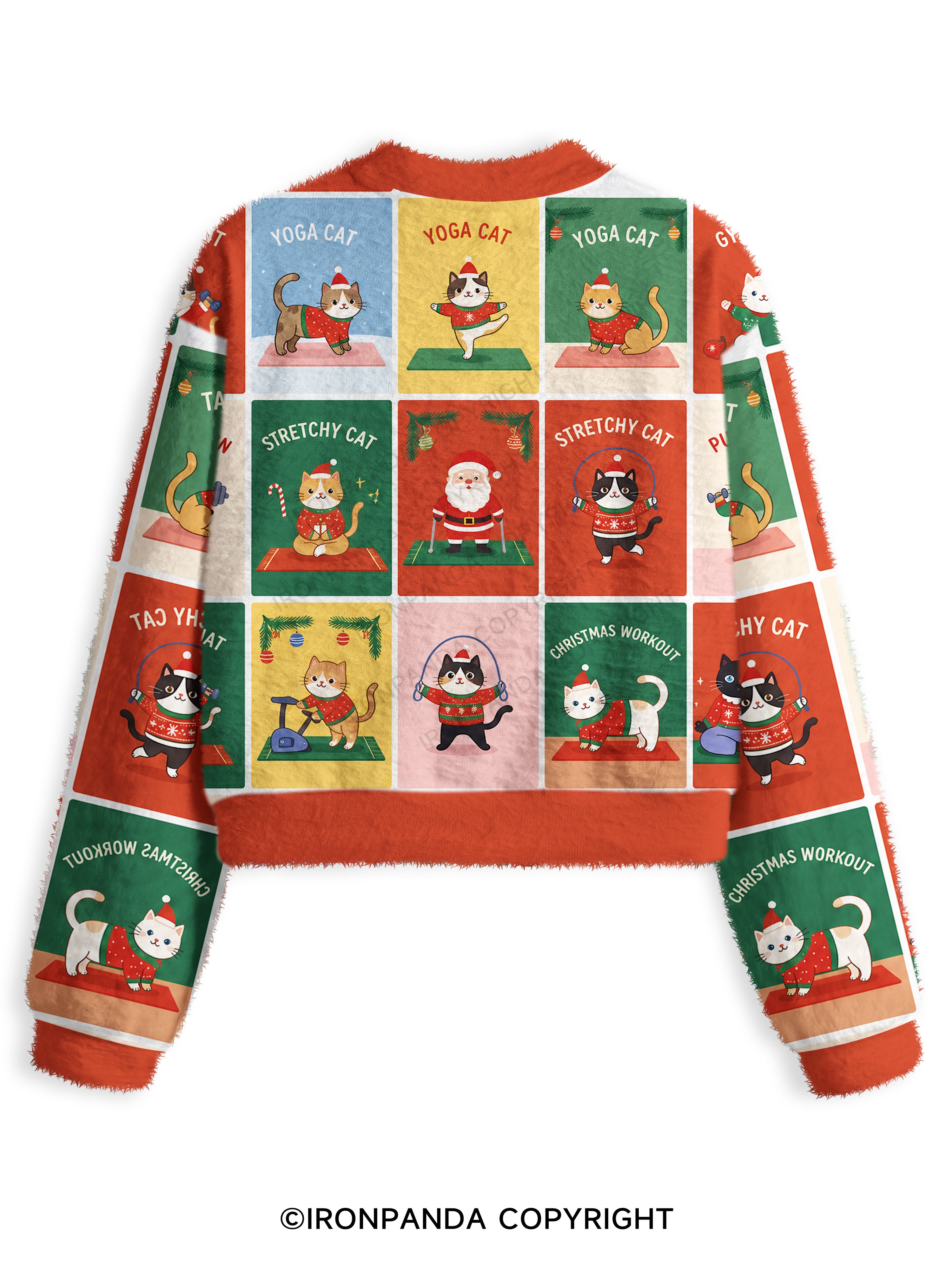 Santa Gym Cats Bundle Fuzzy Fleece Crop Sweater