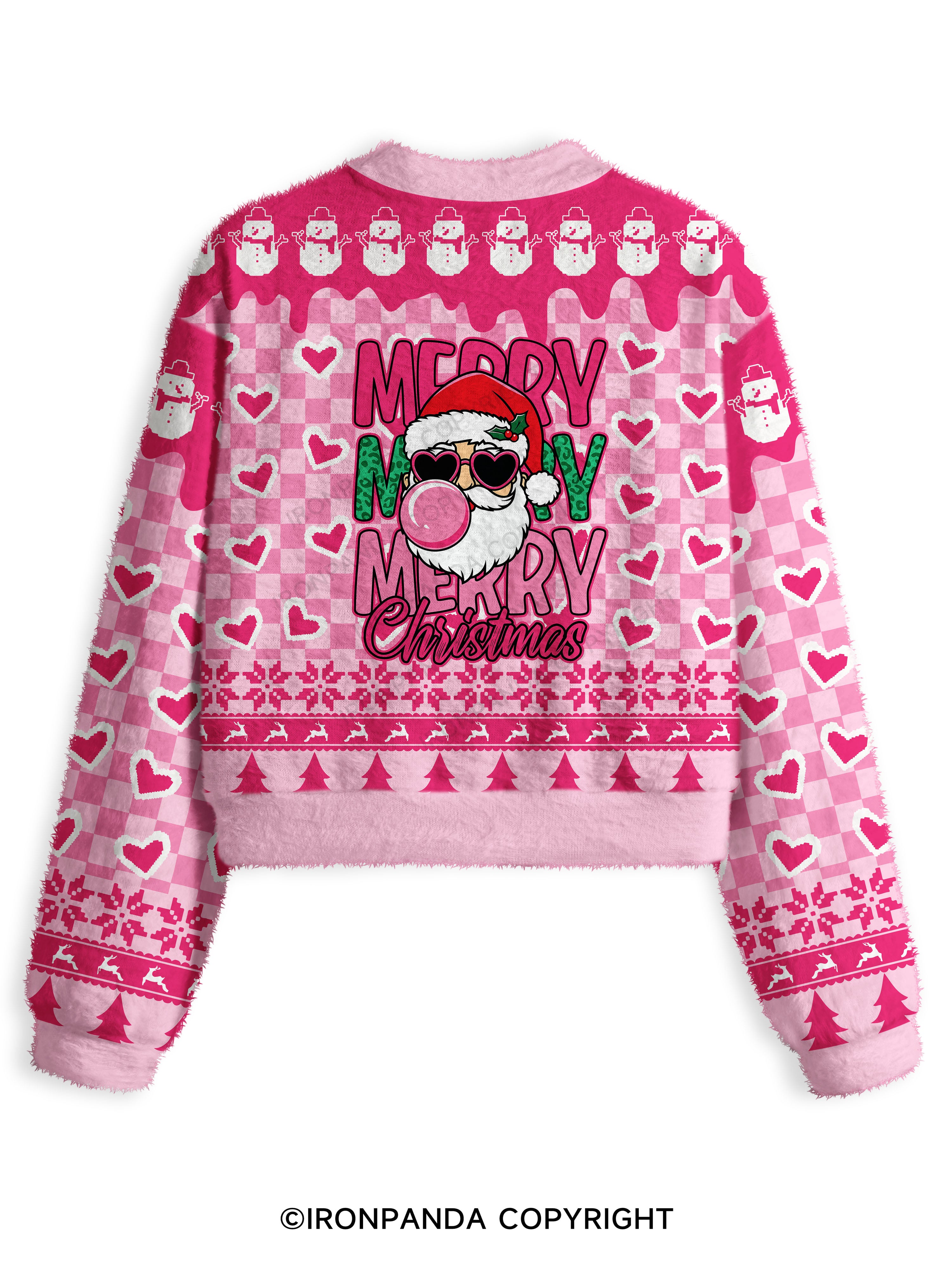 MERRY MERRY MERRY CHRISTMAS Fuzzy Fleece Crop Sweater