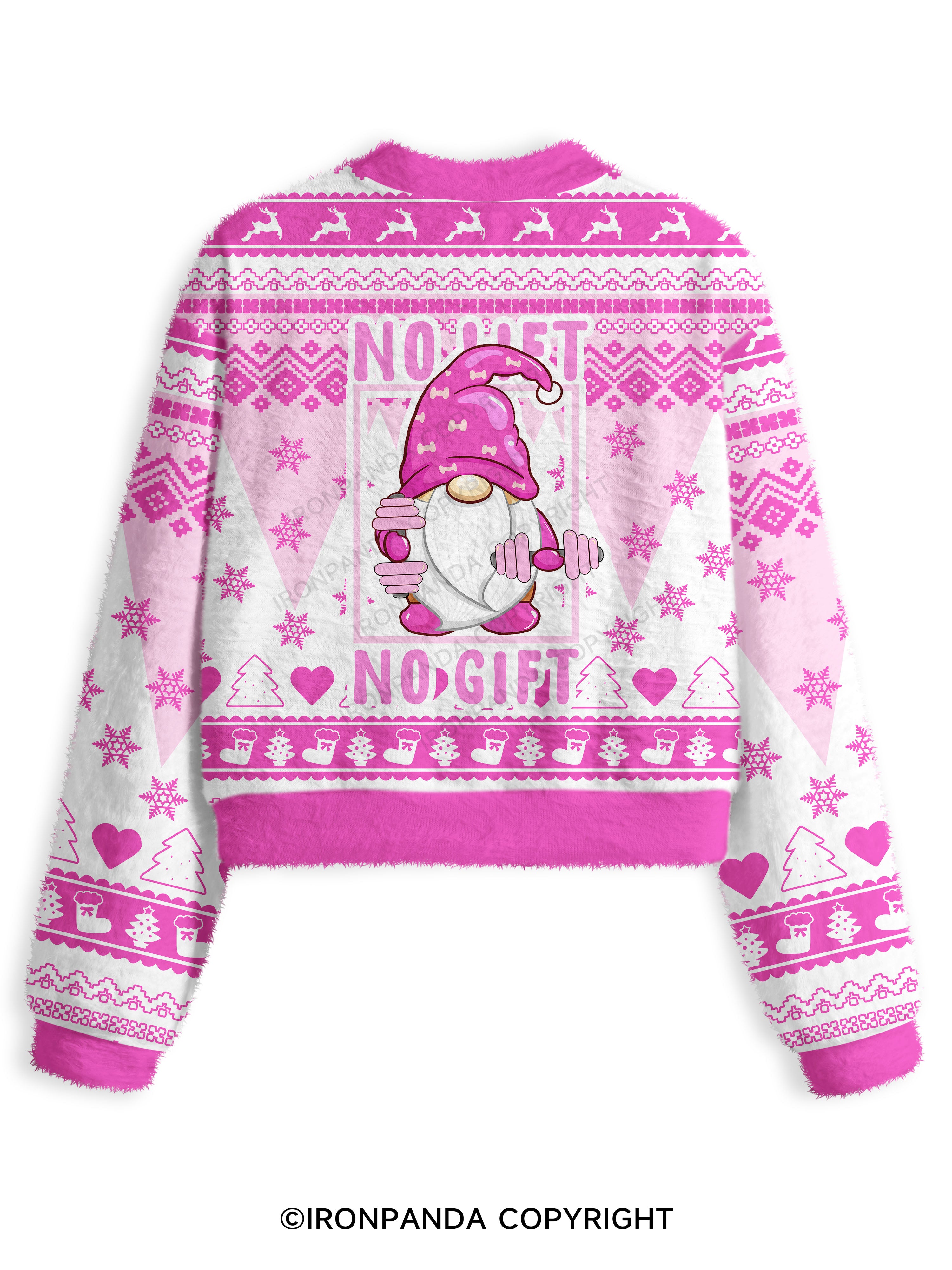 gnome no lift no gift Fuzzy Fleece Crop Sweater