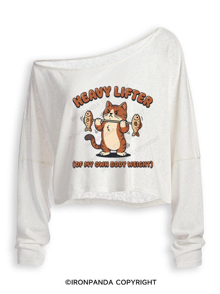 HEAVY LIFTER (OF MY OWN BODY WEIGHT) Off Shoulder Long Sleeve Crop Top