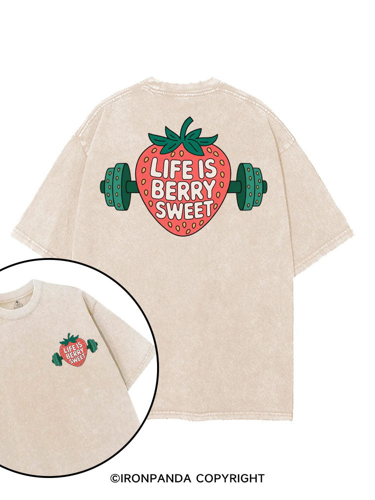 LIFE IS BERRY STRONG STRAWBERRY printed Gym Shirt