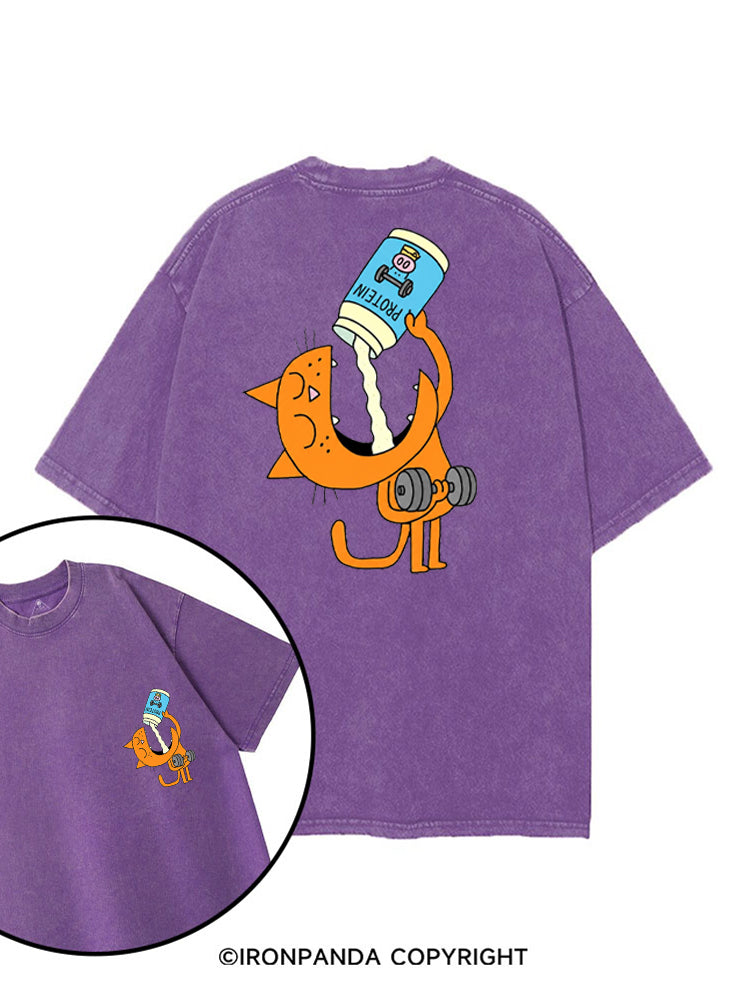PROTEIN POWERED KITTY printed Gym Shirt