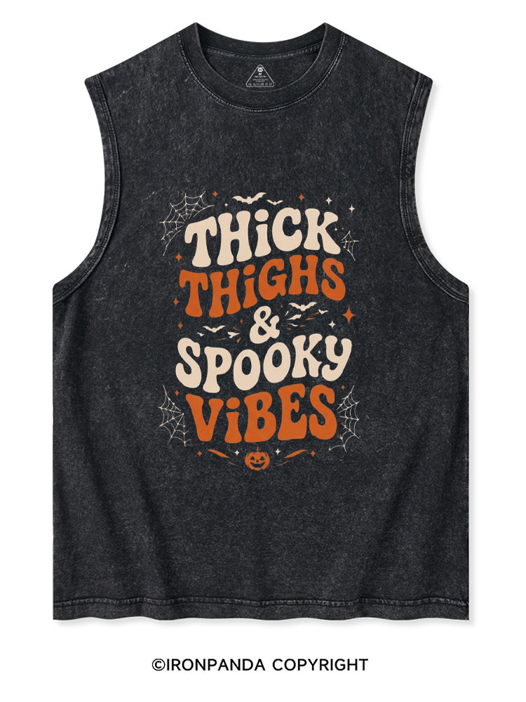 Thick Thighs And Spooky Vibes Skeleton Halloween Washed Tank