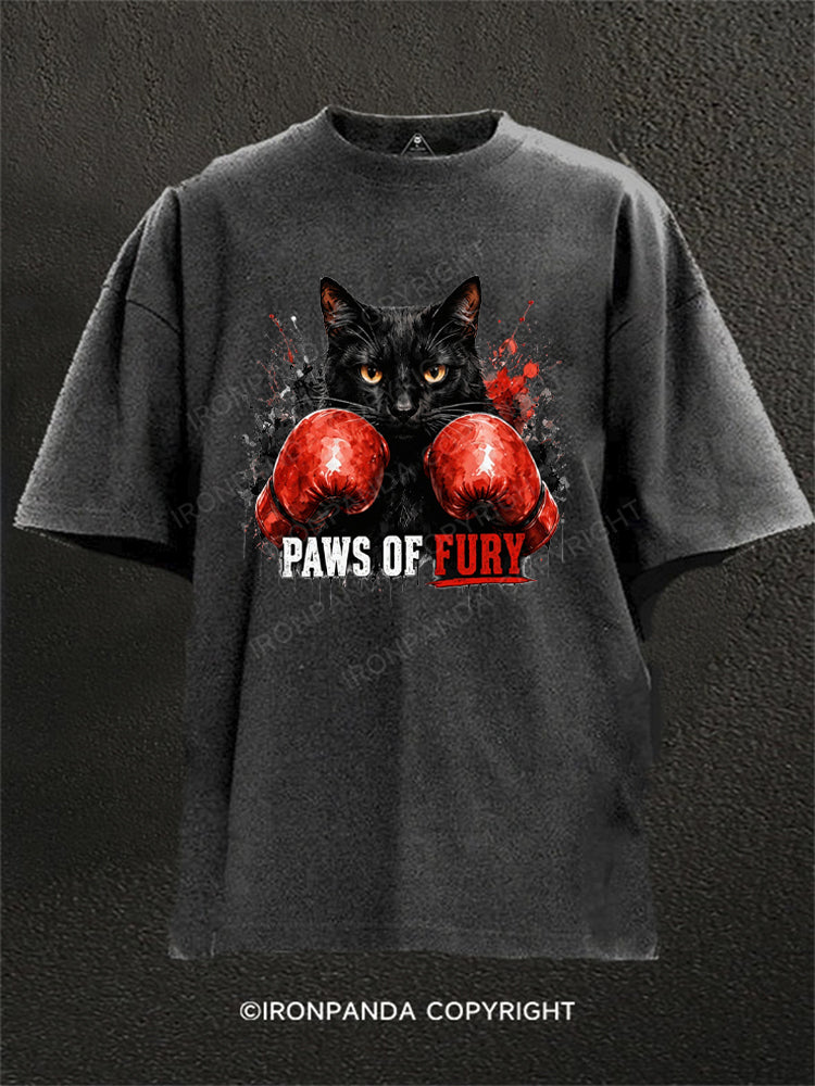 Paws of Fury Feline Boxer Cat Fighting Washed Gym Shirt