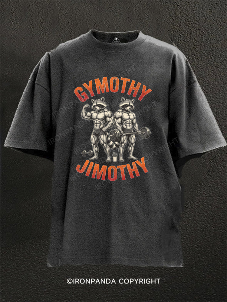 Gymothy Jimothy Muscular Raccoons Washed Gym Shirt