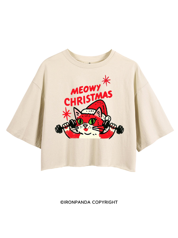 MEOWY CHRISTMAS RETRO CAT CHRISTMAS CROP TOPS