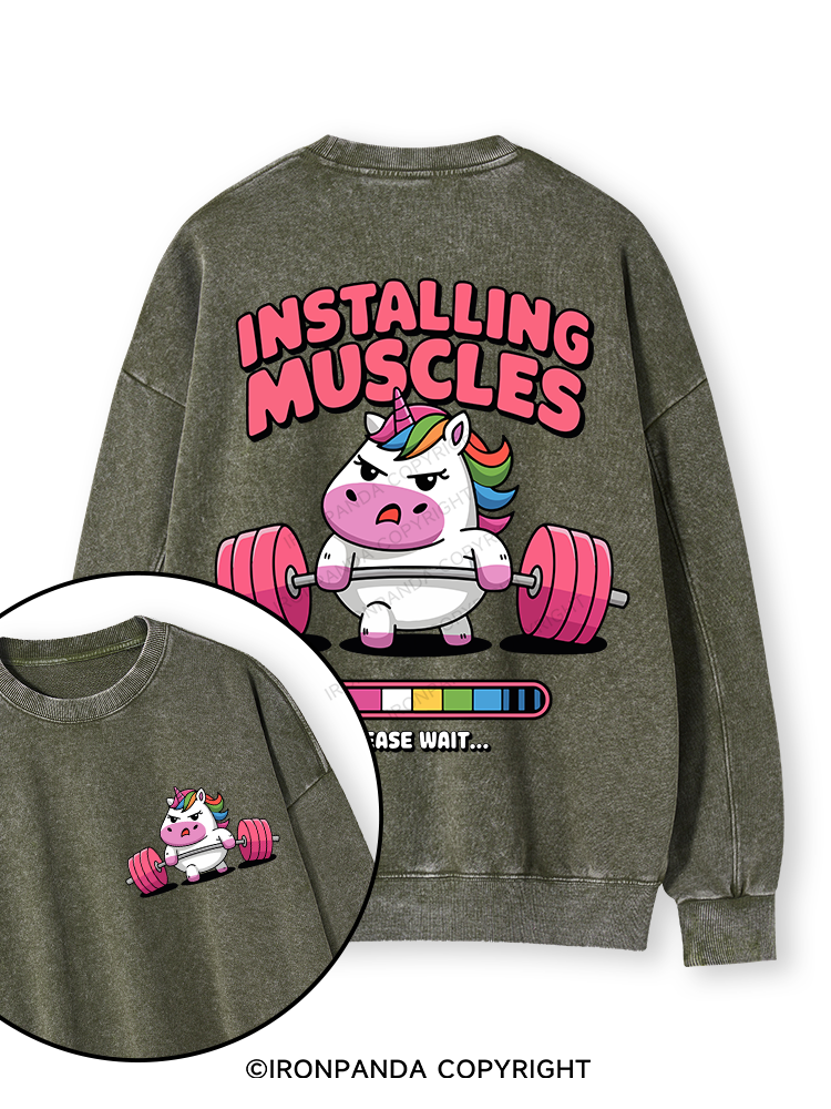 INSTALLING MUSCLES Double-Sided Printed Washed Sweatshirt